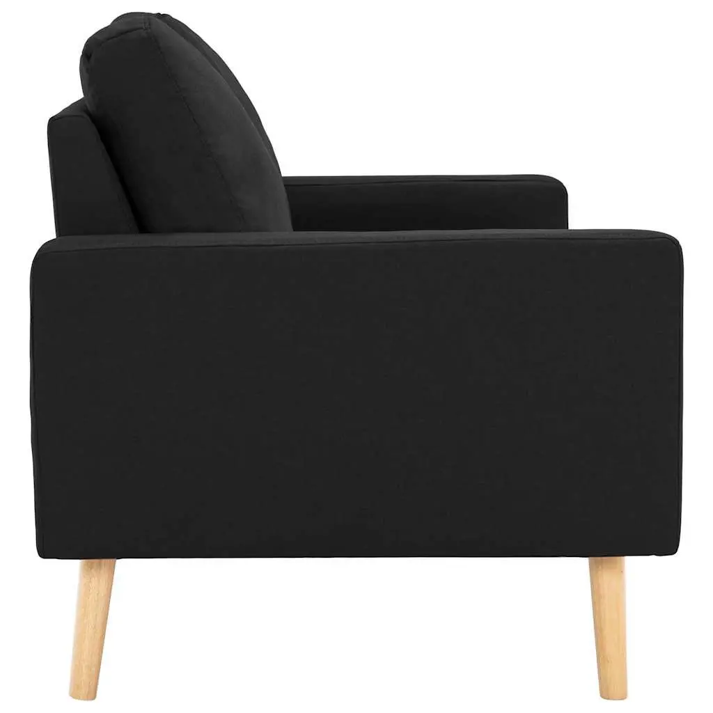 2-Seater Sofa Fabric Black Upholstered Padded Cushions Wooden Frame