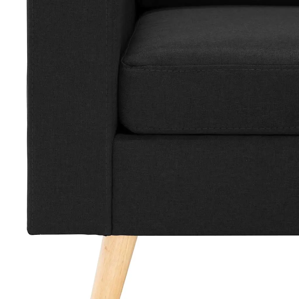 2-Seater Sofa Fabric Black Upholstered Padded Cushions Wooden Frame