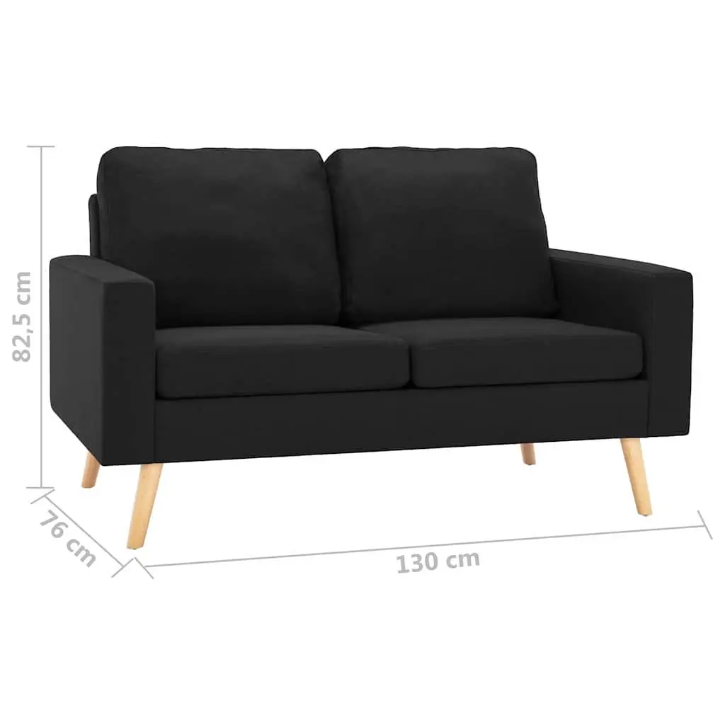 2-Seater Sofa Fabric Black Upholstered Padded Cushions Wooden Frame