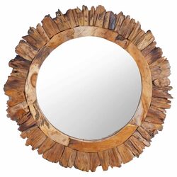 60 cm Round Mirror with Teak Wood Petal Frame