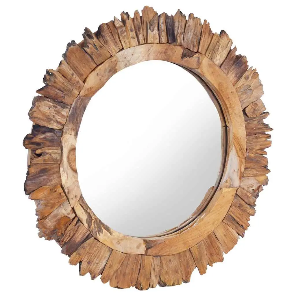 60 cm Round Mirror with Teak Wood Petal Frame