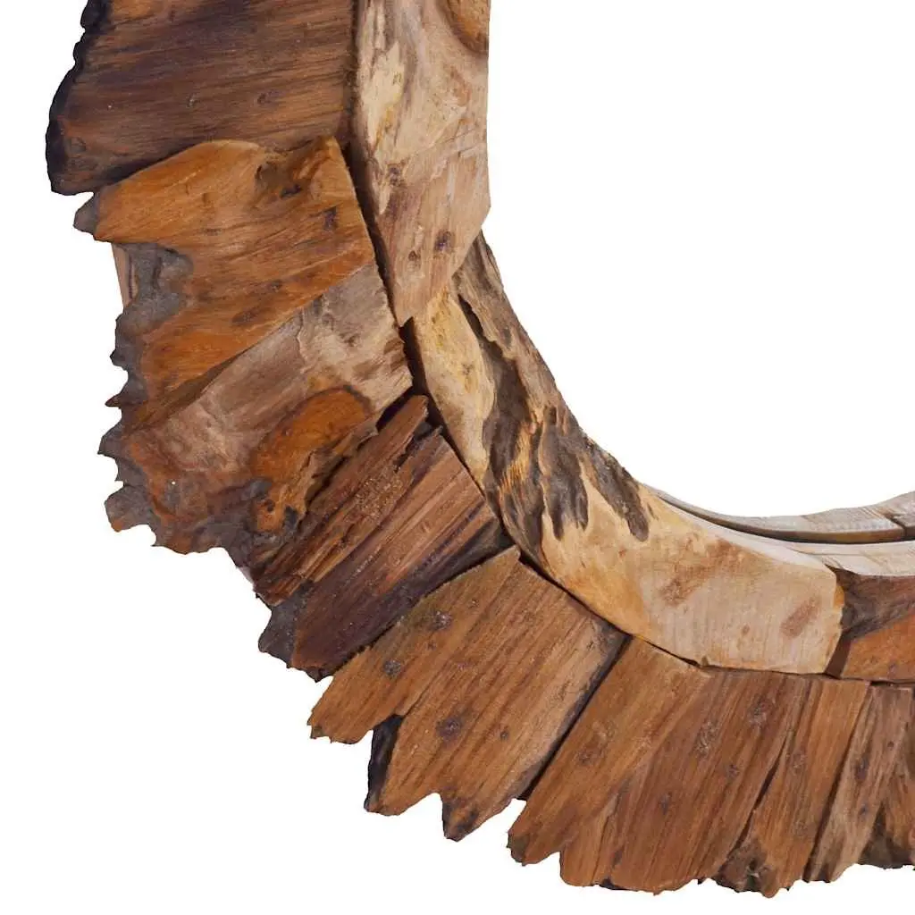 60 cm Round Mirror with Teak Wood Petal Frame