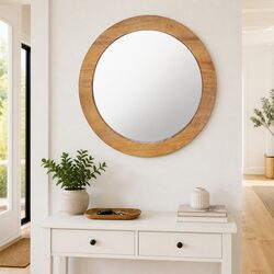 Handmade Round Wall Mirror 60 cm with Teak Frame