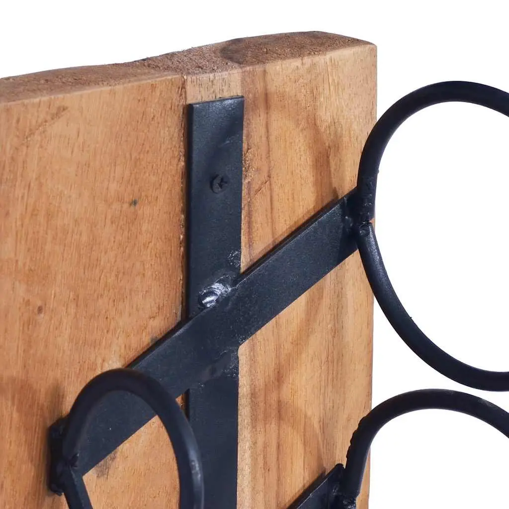 Wine Rack Wooden Floor Stand Teak Brown 6 Bottles