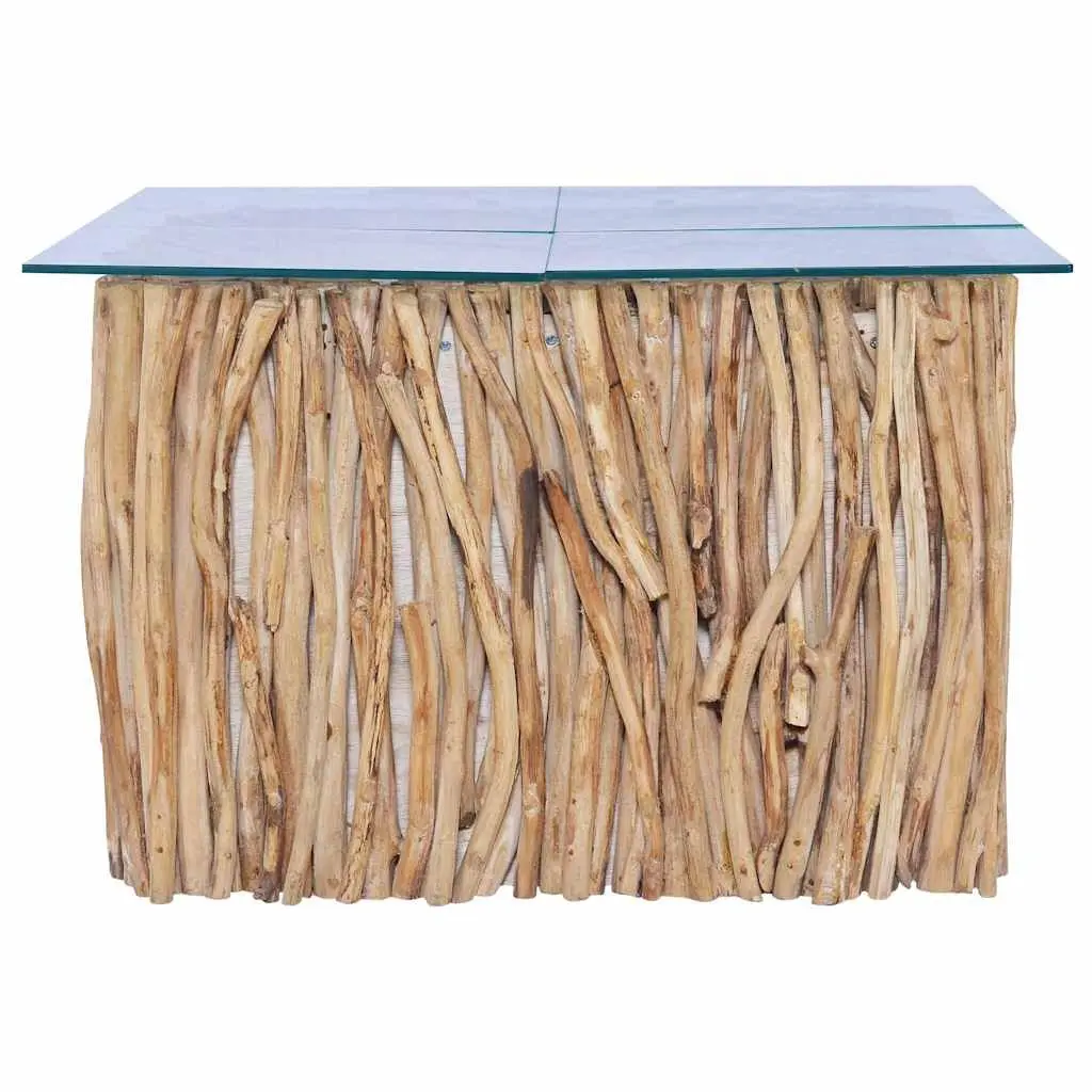 Solid Teak Wood Coffee Table with Glass Top 66x66x40cm
