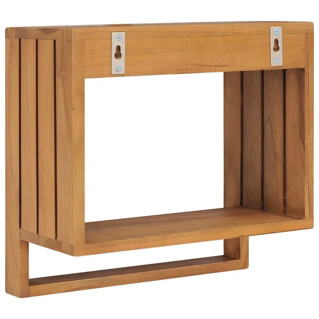 Solid Teak Wood Wall-mounted Towel Rack with Shelf