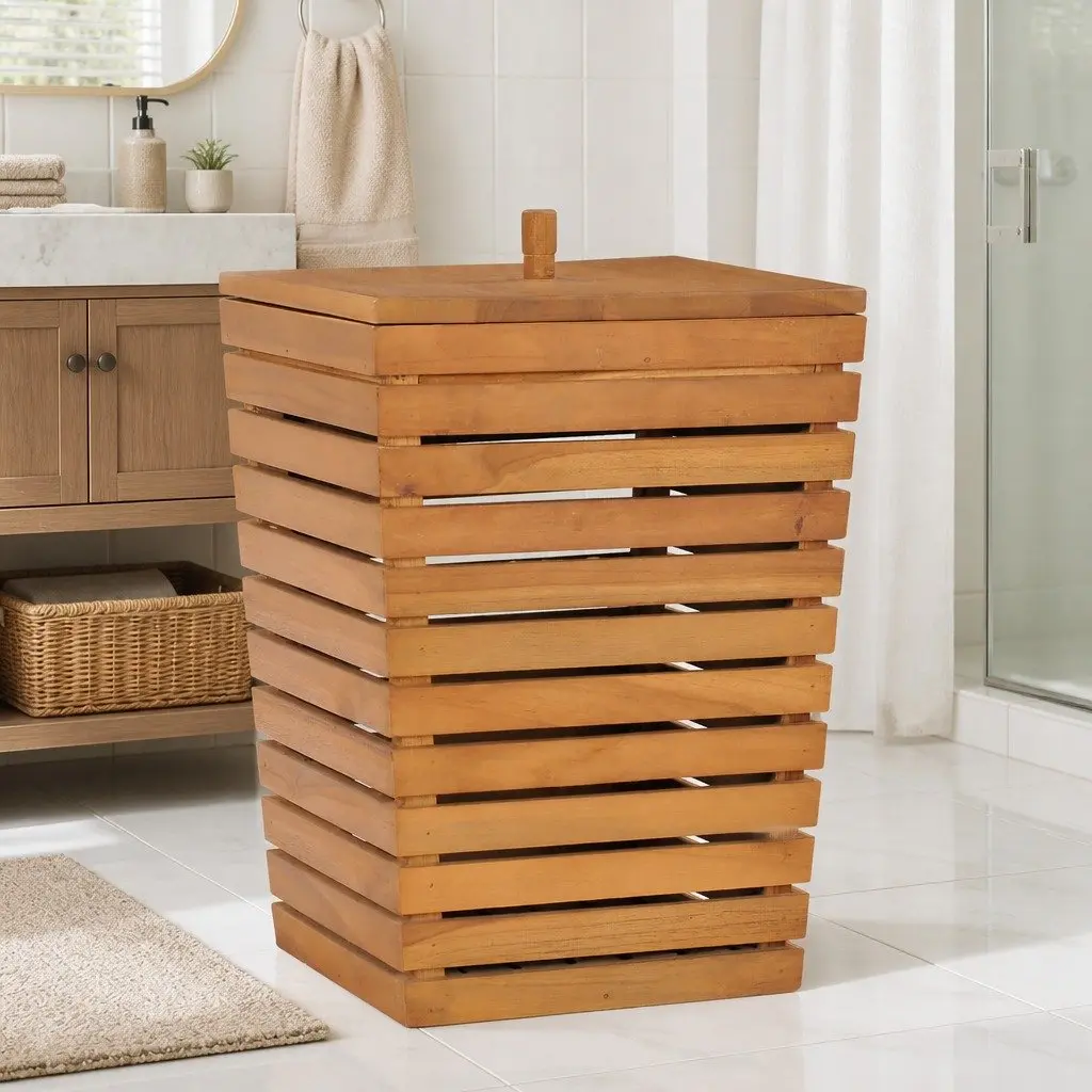 Slatted Laundry Basket 30x30x45cm Brown