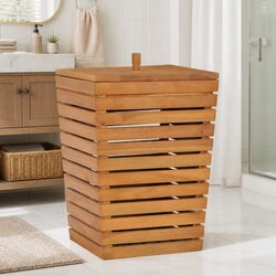 Durable Slatted Laundry Basket 30x30x45cm Brown