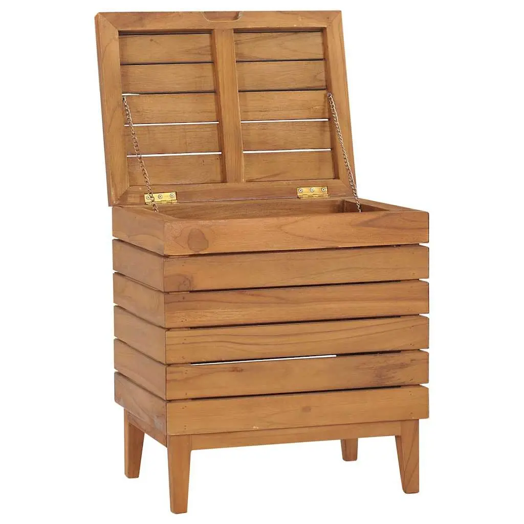Laundry Basket Slatted Design Solid Wood Brown Colonial Rustic Bathroom Storage