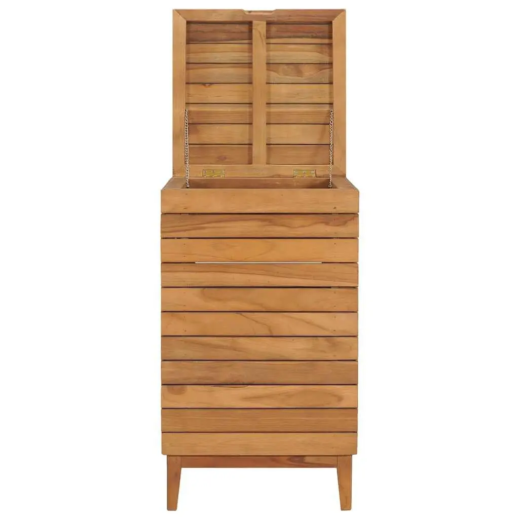 Solid Teak Wood Slatted Laundry Basket with Cover