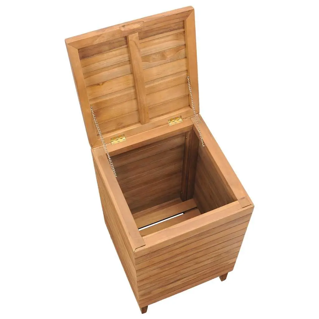 Solid Teak Wood Slatted Laundry Basket with Cover
