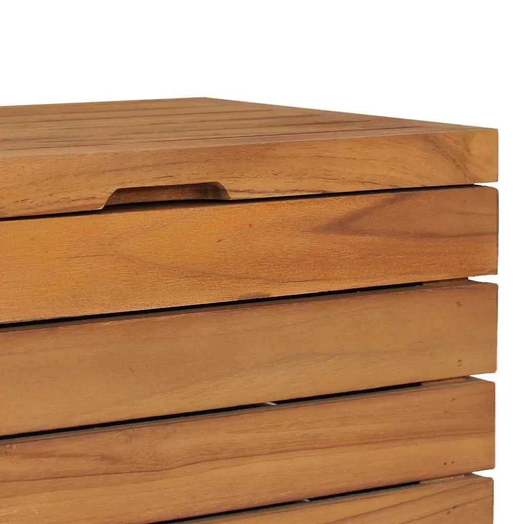 Solid Teak Wood Slatted Laundry Basket with Cover