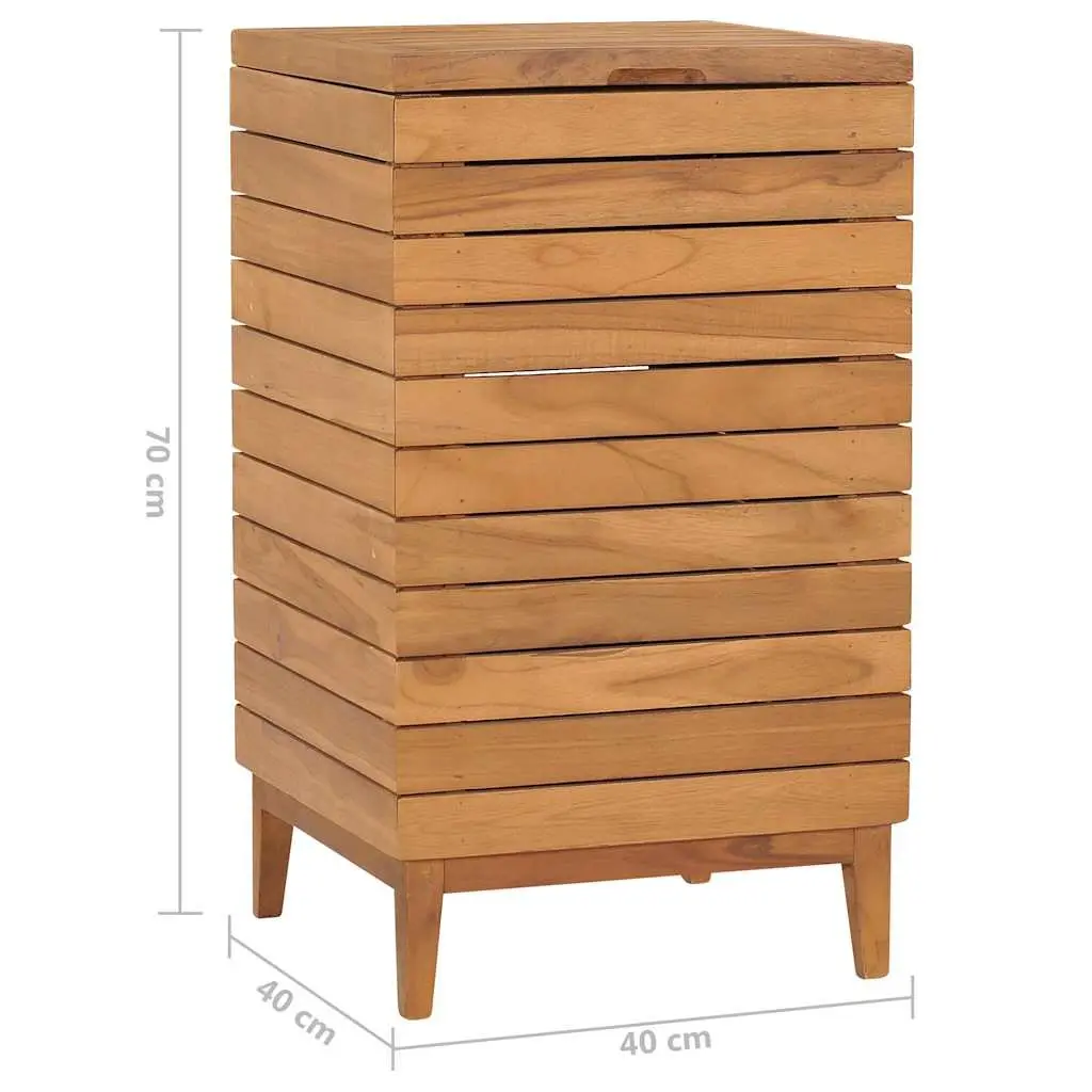 Solid Teak Wood Slatted Laundry Basket with Cover