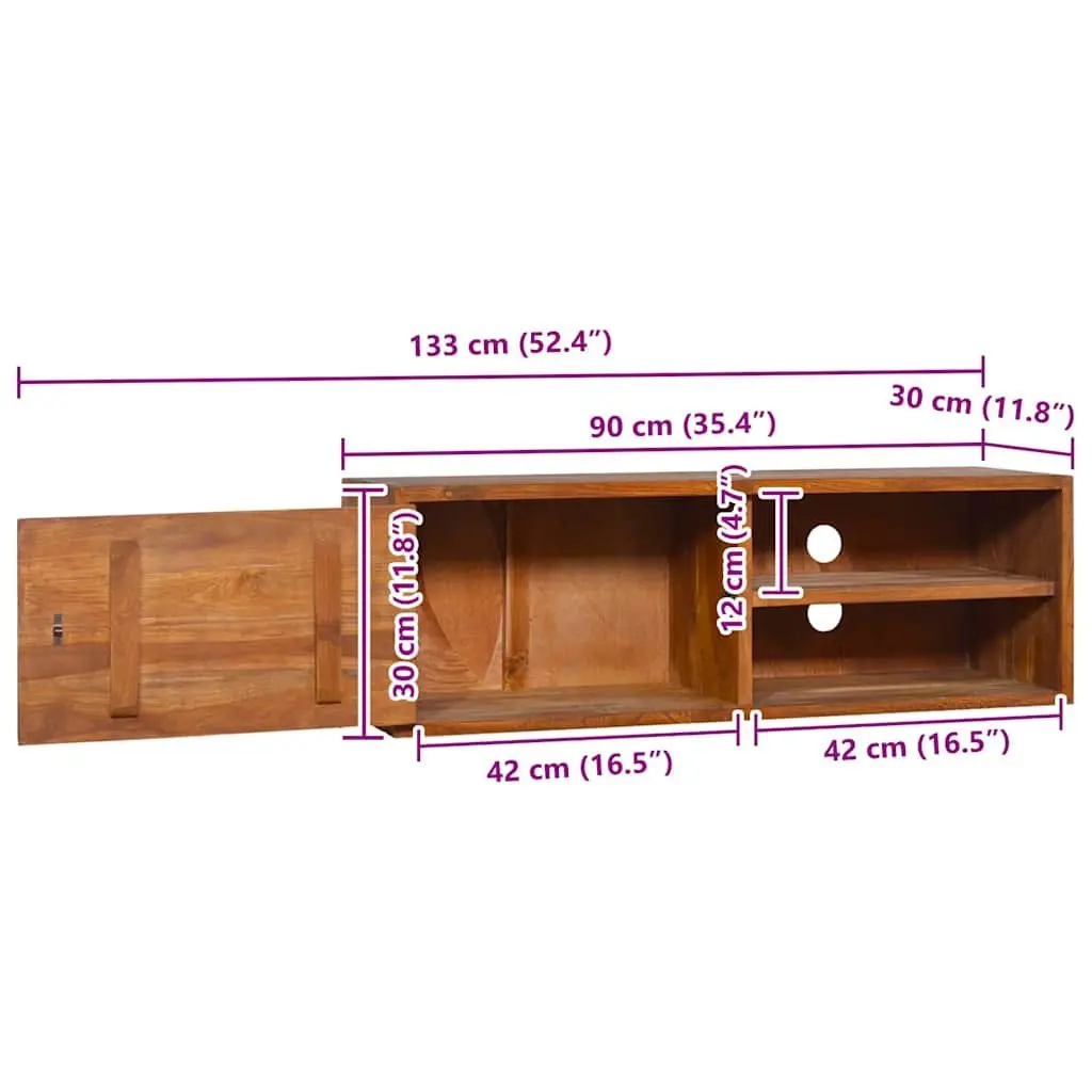 Solid Teak Wood Wall-Mounted TV Cabinet 90x30x30cm