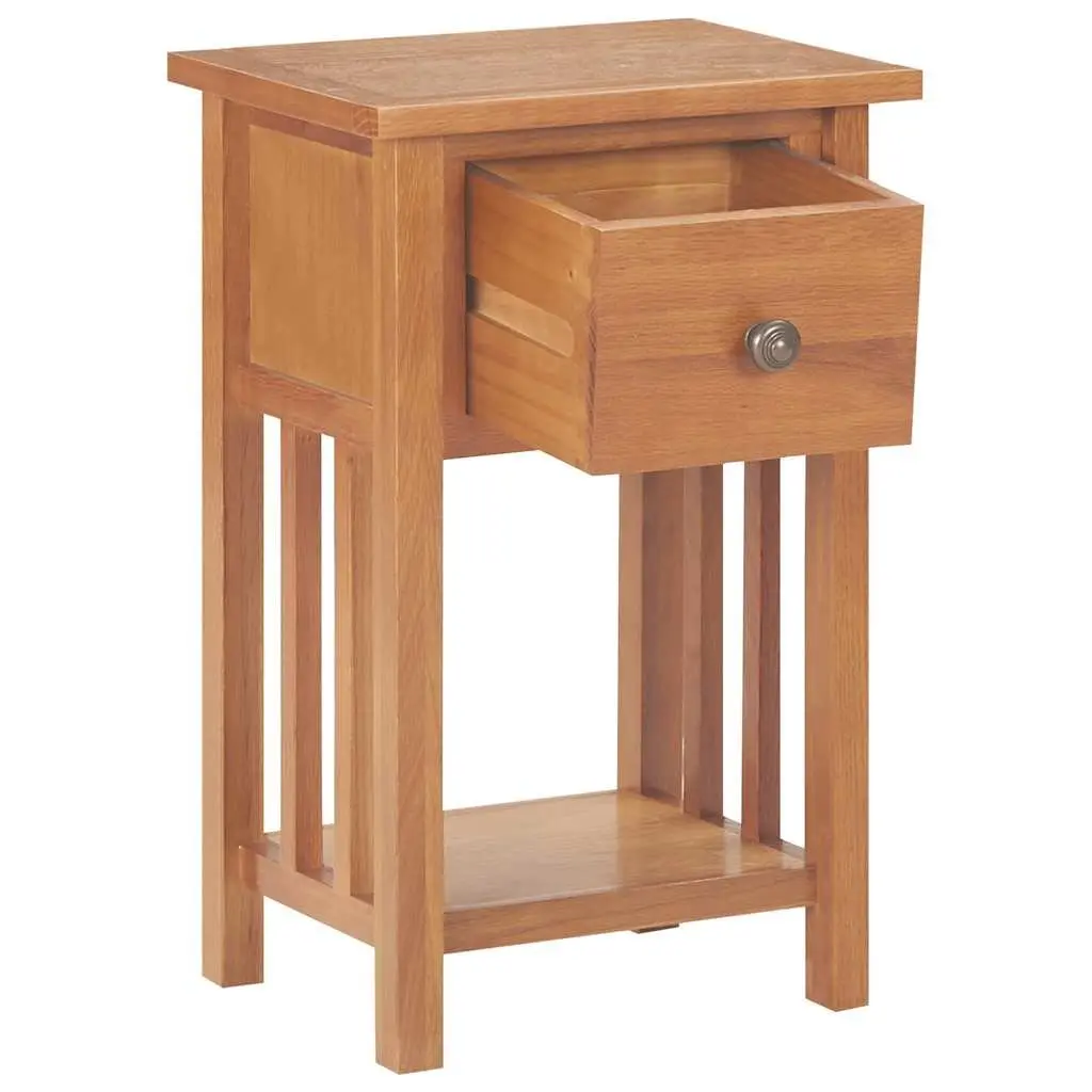 Oak Wood End Table with Drawer and Shelf