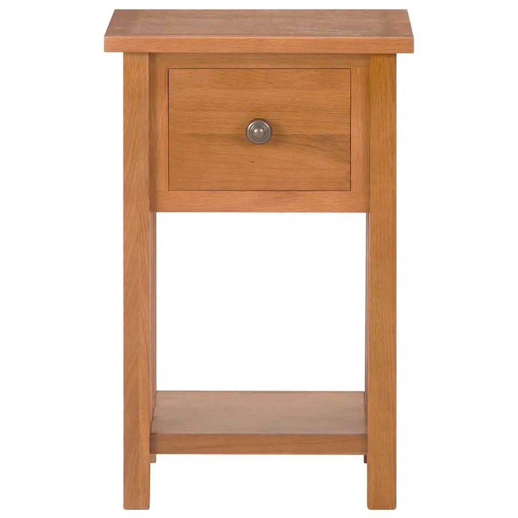Oak Wood End Table with Drawer and Shelf