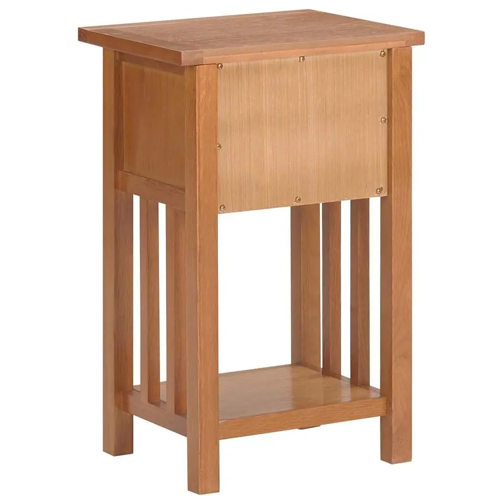 Oak Wood End Table with Drawer and Shelf