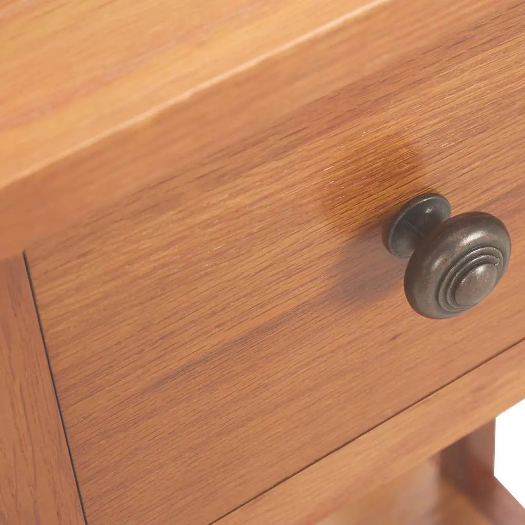 Oak Wood End Table with Drawer and Shelf