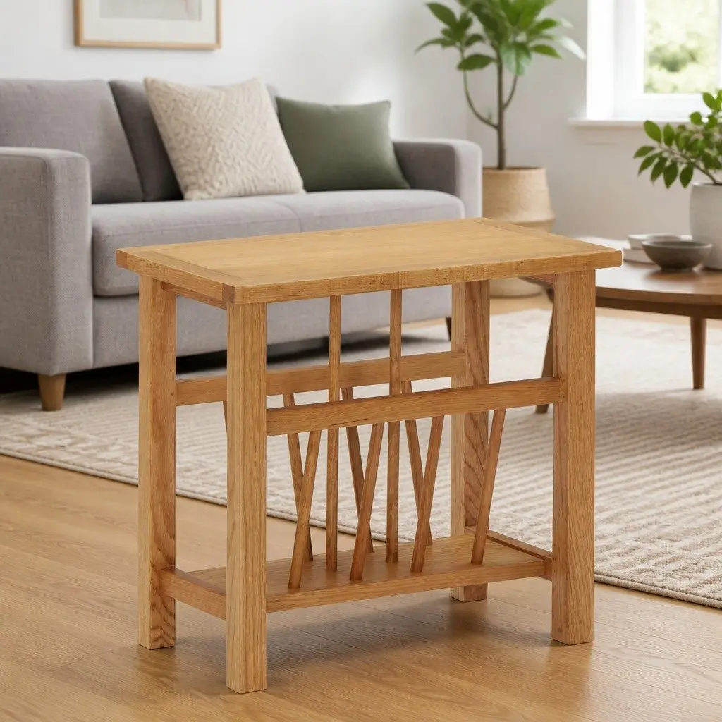 Solid Oak End Table with Magazine Rack 45x27x42 cm