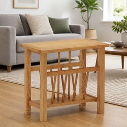Solid Oak End Table with Magazine Rack 45x27x42 cm