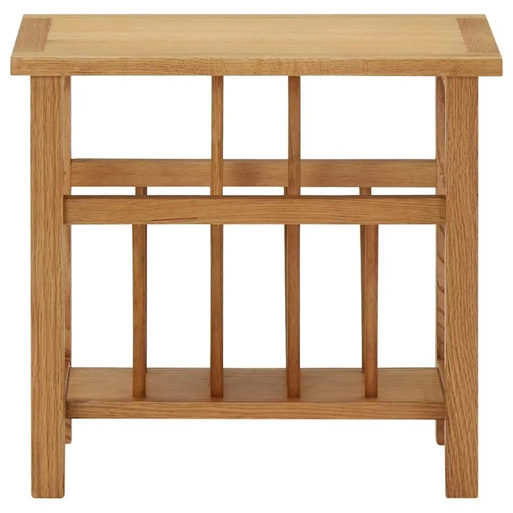 Solid Oak End Table with Magazine Rack 45x27x42 cm