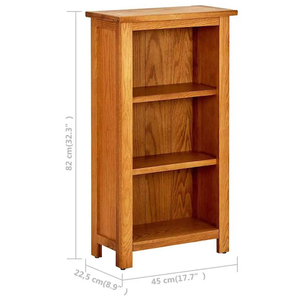 Solid Oak Wood Bookcase 45x22.5x82 cm with 3 Shelves
