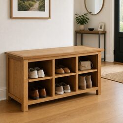 Brown Wooden Shoe Rack Bench with 6 Storage Compartments