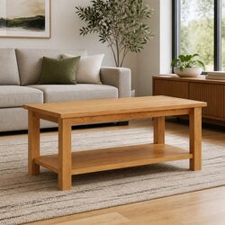 Solid Oak Coffee Table 90x45x40 cm with Storage Shelf