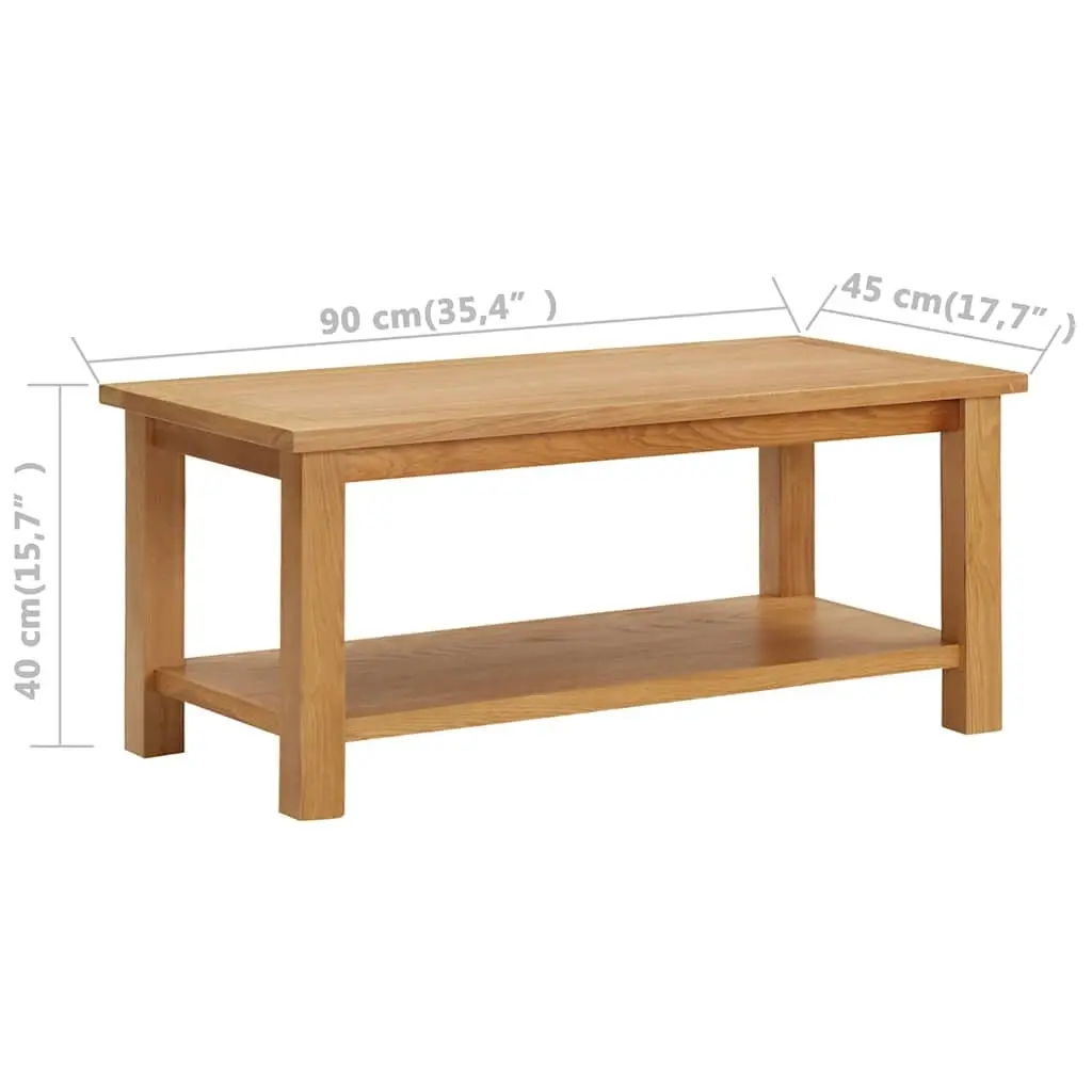 Solid Oak Coffee Table 90x45x40 cm with Storage Shelf