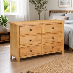 Solid Oak Wood Chest of Drawers with 6 Spacious Drawers