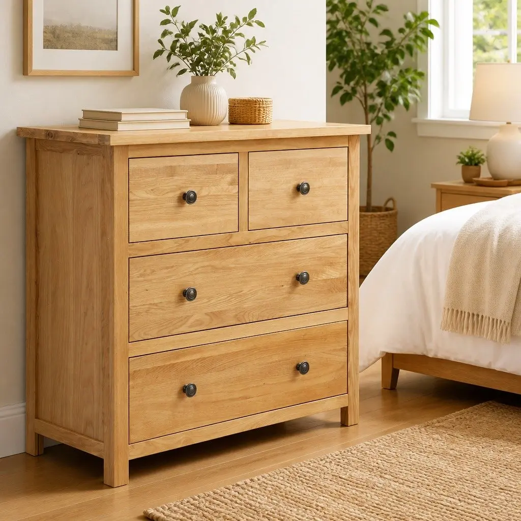 Solid Oak Chest of Drawers with 4 Spacious Drawers