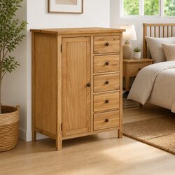 Sturdy Solid Oak Wood Wardrobe Cabinet with Storage