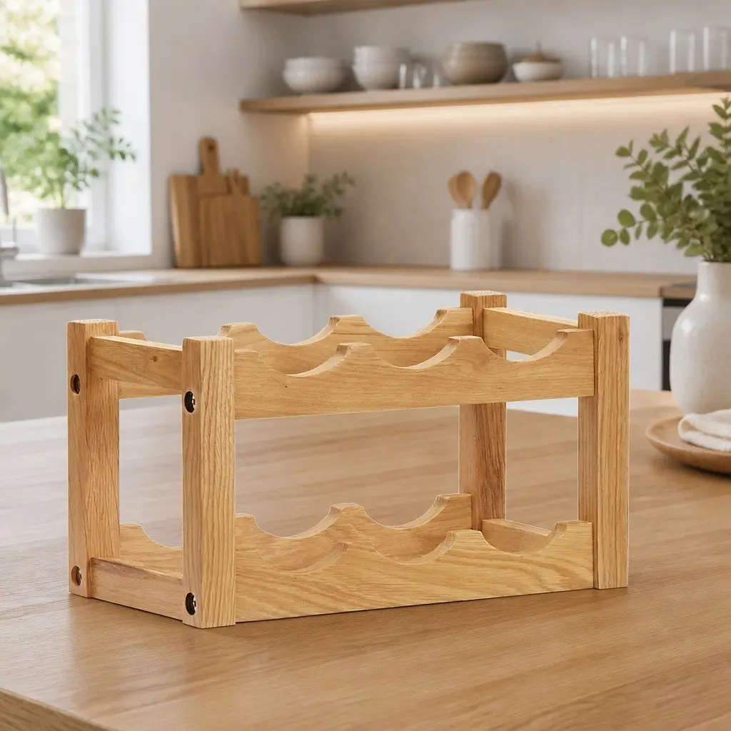 Freestanding Solid Oak Wine Rack for 6 Bottles