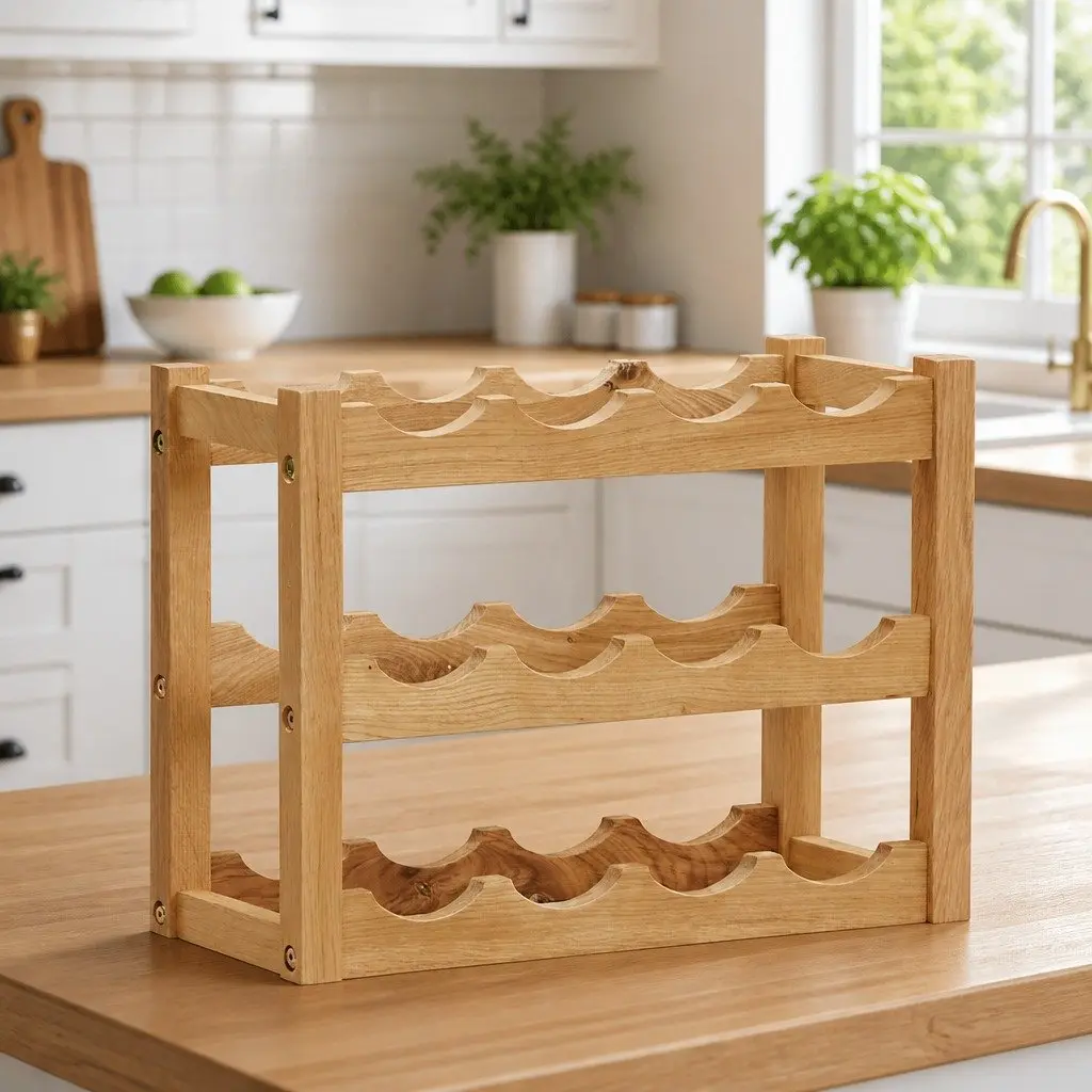 Solid Oak Wood Freestanding Wine Rack for 6 Bottles