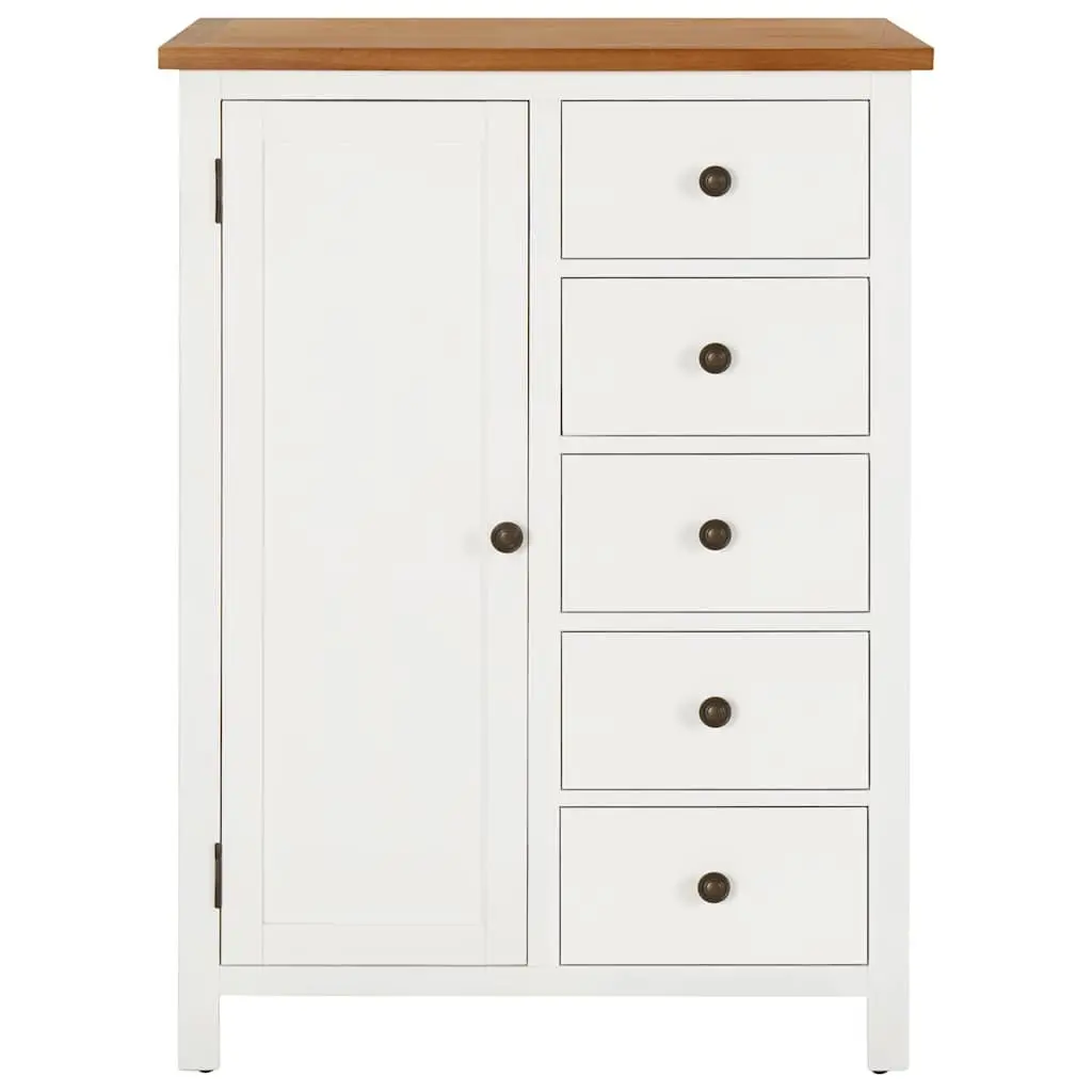 Solid Oak Wardrobe Cabinet with Rod and Drawers