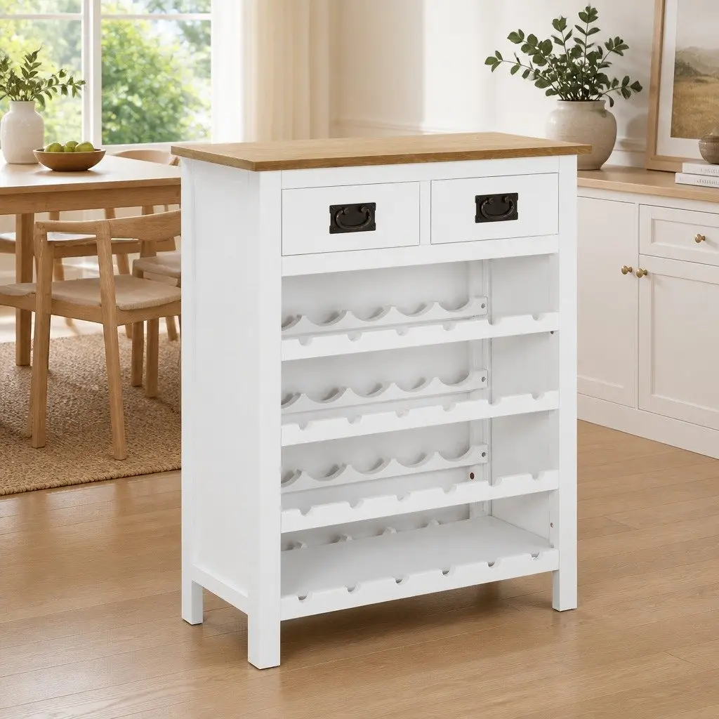 Brown Oak Wine Cabinet with Open Racks