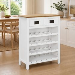 Sturdy Brown Oak Wine Cabinet with Open Racks