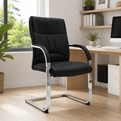 Black Faux Leather Cantilever Office Chair with Armrests