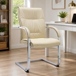 Ergonomic Cream Faux Leather Cantilever Office Chair