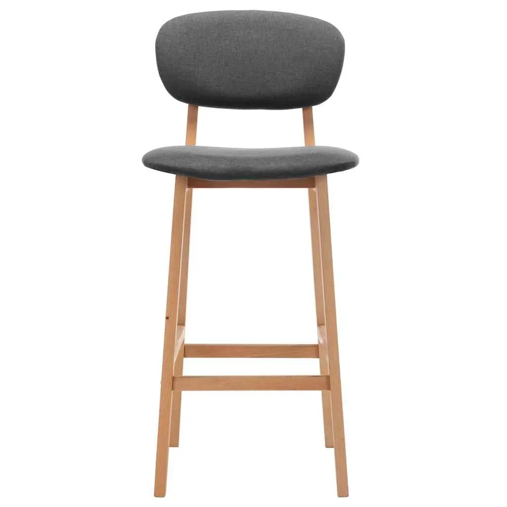 Bar Stools Fabric Grey Set of 2 Backrest Footrest Solid Beech Wood Modern Style