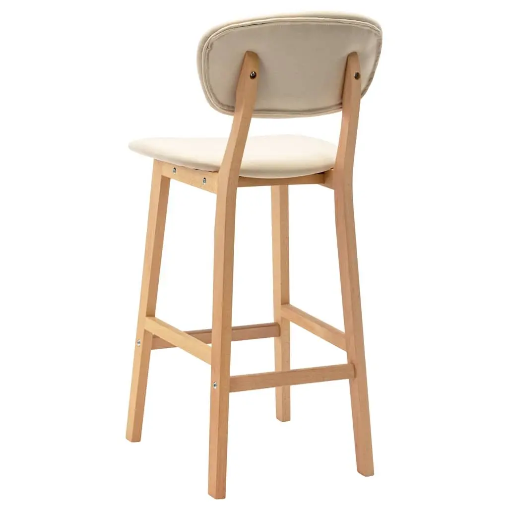 Bar Stools Cream Upholstered Set of 2 Solid Beech Wood Legs Modern Seating
