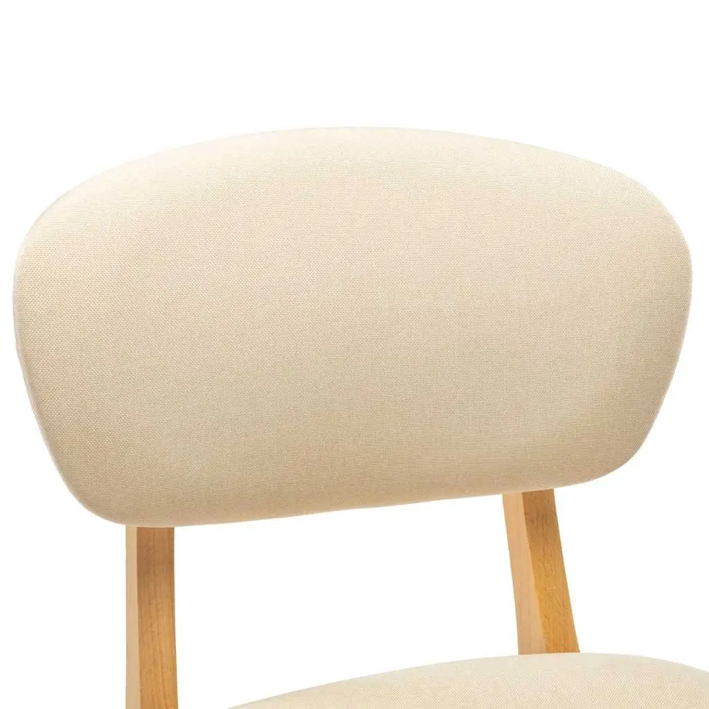 Bar Stools Cream Upholstered Set of 2 Solid Beech Wood Legs Modern Seating