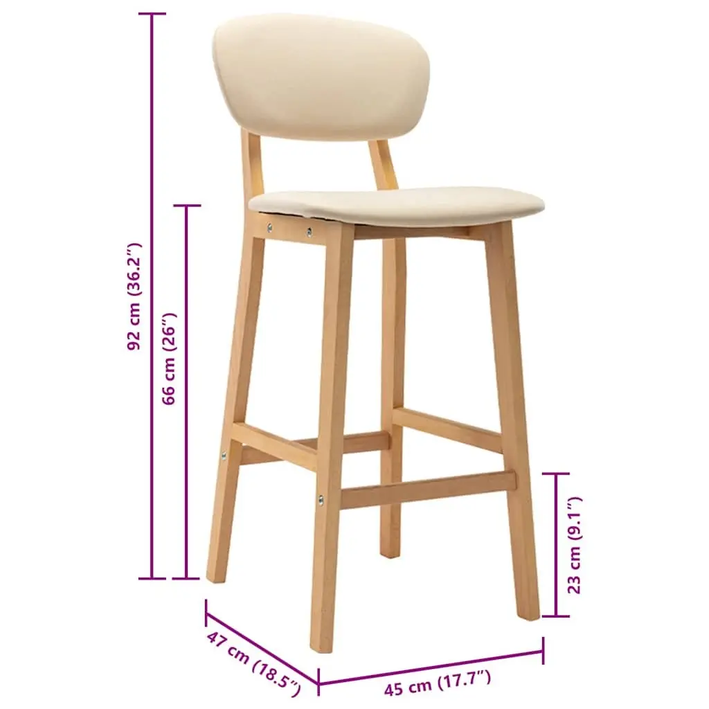 Bar Stools Cream Upholstered Set of 2 Solid Beech Wood Legs Modern Seating