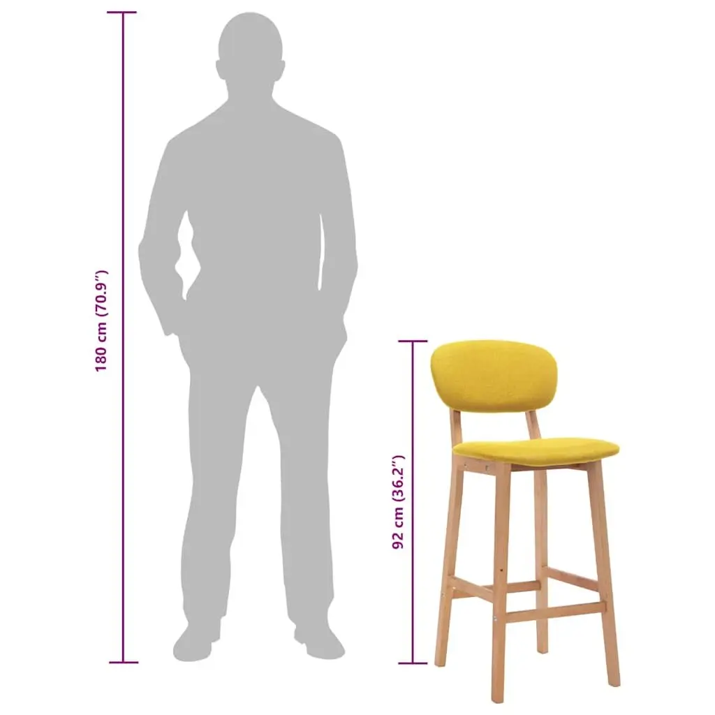 Bar Stools Fabric Yellow 2 Piece Set Kitchen Counter Chair