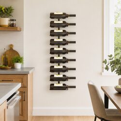 Stylish Wall-Mounted Wine Rack for 9 Bottles in Black Iron