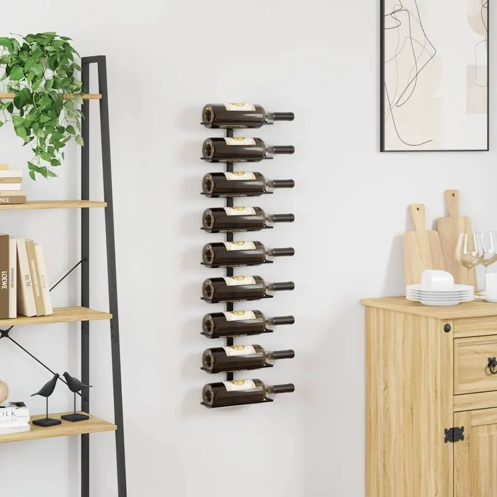 Wall-Mounted Wine Rack Powder-Coated Iron 9 Bottle Black