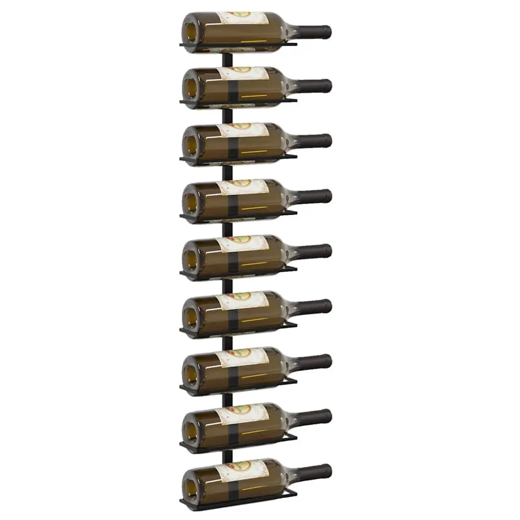 Wall-Mounted Wine Rack Powder-Coated Iron 9 Bottle Black