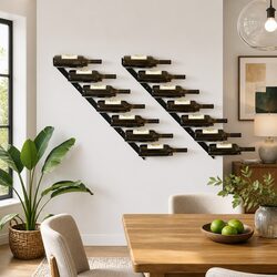 Set of 2 Wall-Mounted Black Metal Wine Racks for 14 Bottles