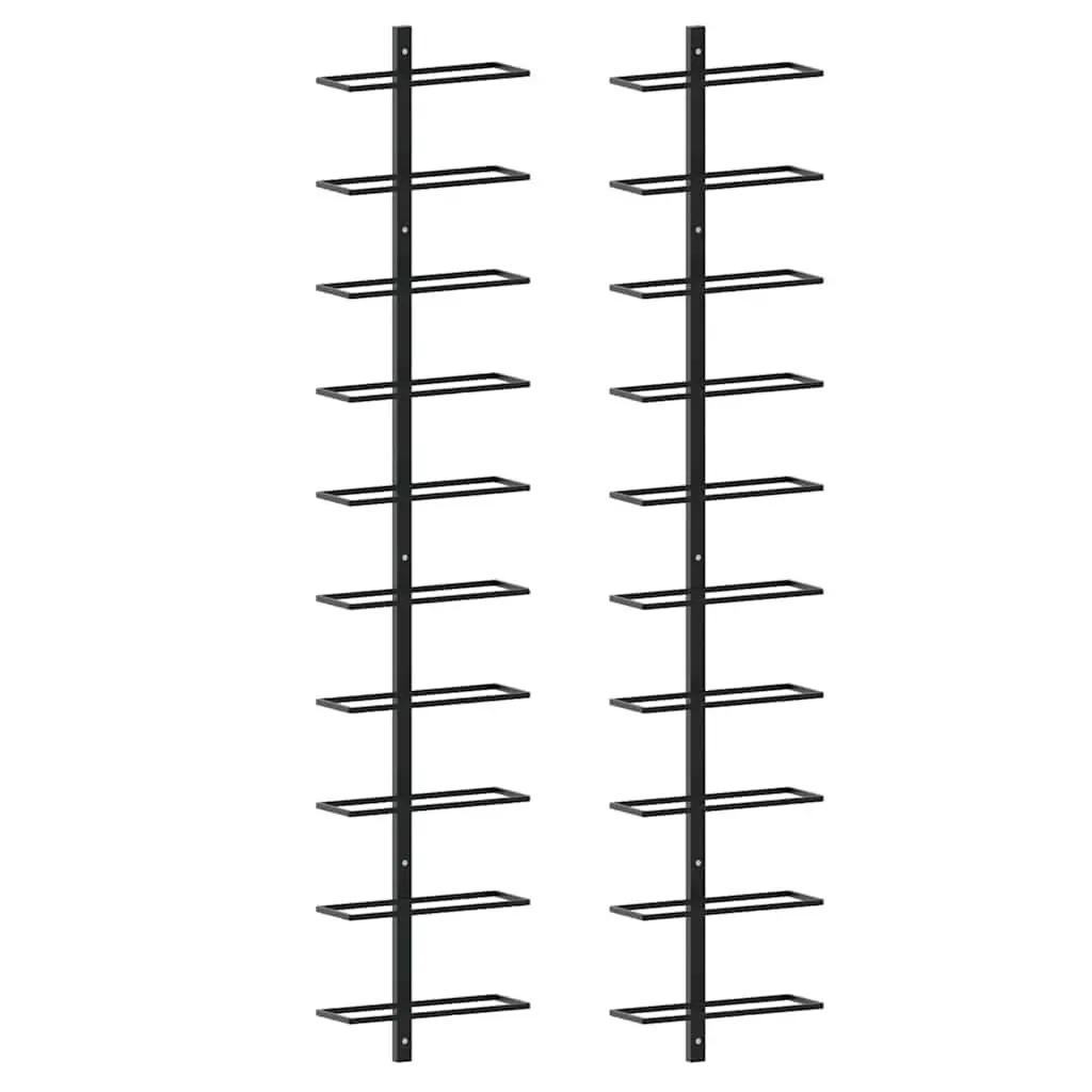 Wall-mounted Wine Rack Powder-coated Metal Black 2 Pieces Set