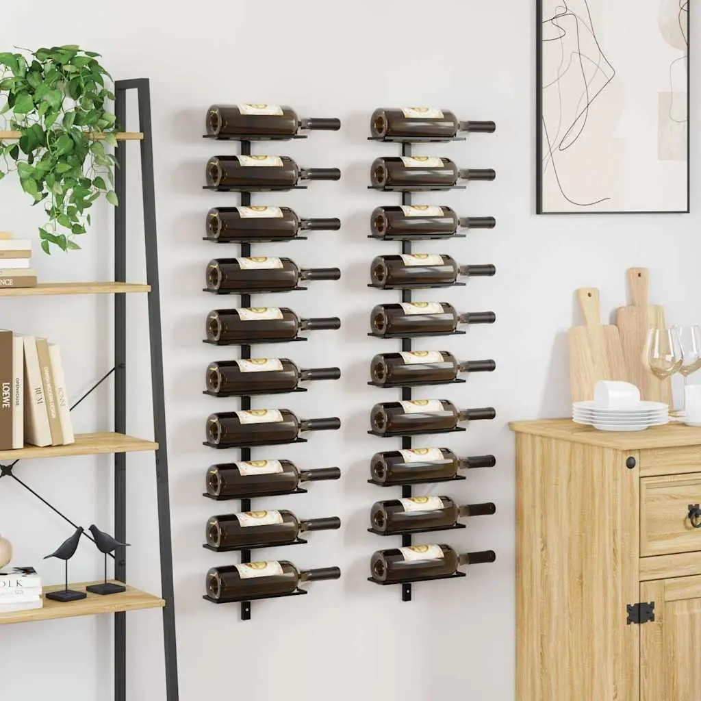 Wall-mounted Wine Rack Powder-coated Metal Black 2 Pieces Set